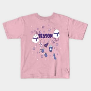 Tis the Season New Year Snowman tree Vibes coffee Love Cute Holiday Gift Kids T-Shirt